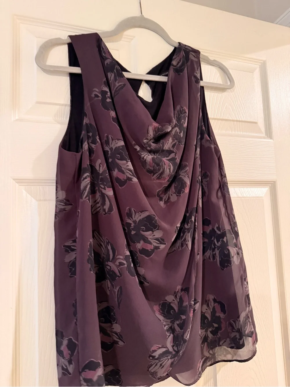 Ann Taylor Plum Floral Draped Sleeveless Blouse
